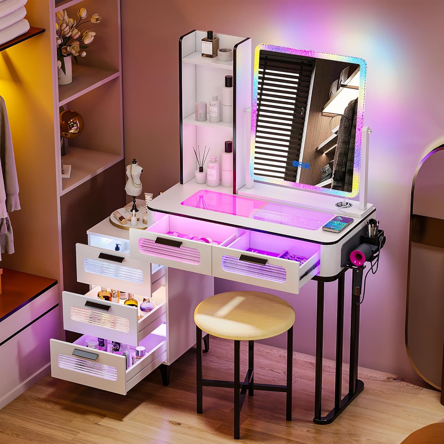 i*-RGB 무선 충전 스테이션이 있는 화장대, LED - Desk Setup Charging Station 리뷰 및 가격