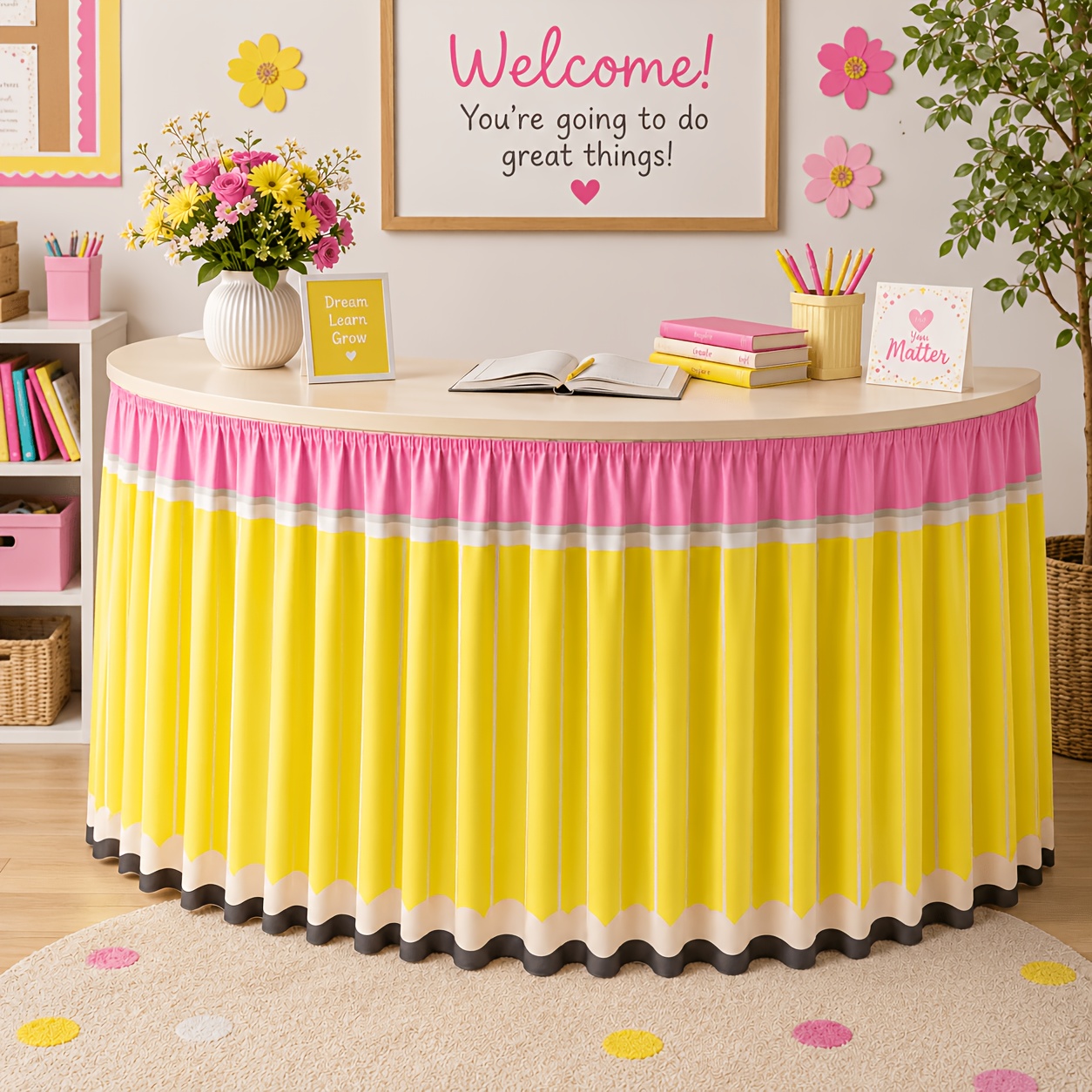 1PC Ba To School 연필 테이블 스커트, 학 - Yellow Desk Setup 리뷰 및 가격