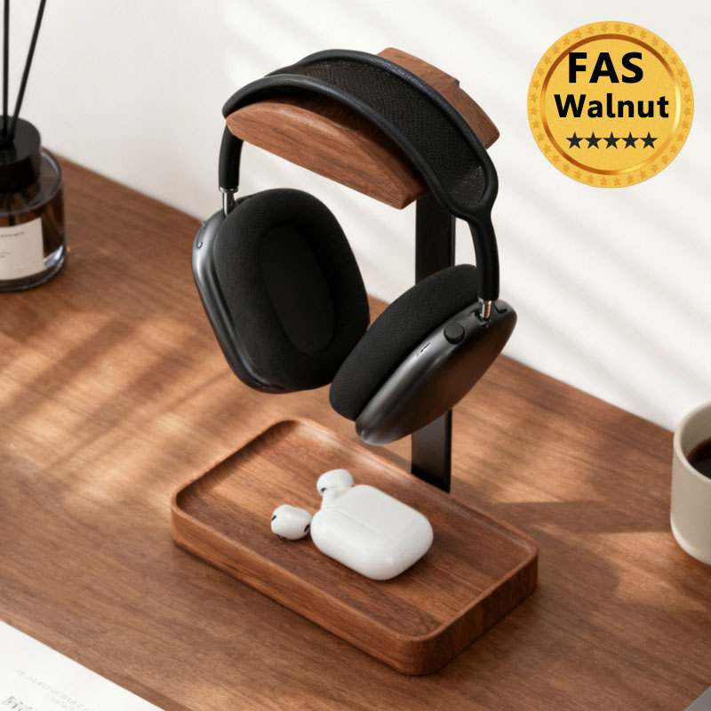 단단한 나무 헤드폰 스탠드 블랙 월넛+알루미늄 합금 게 - Desk Setup Wood 리뷰 및 가격