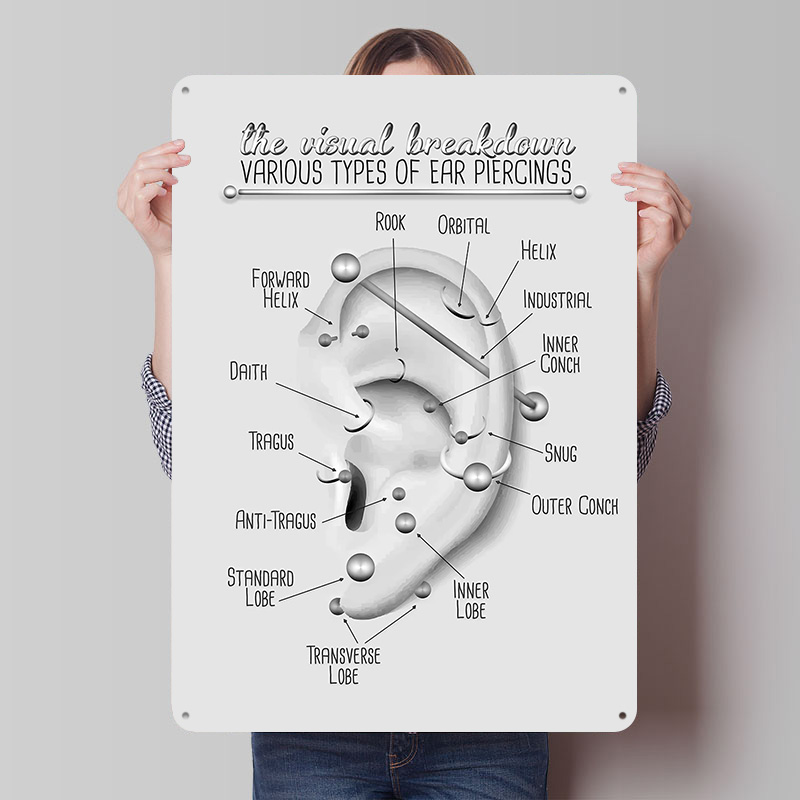 귀 피어싱 차트 금속 포스터 맞춤형 벽 장식 레트로 빈 - Desk Setup Poster 리뷰 및 가격