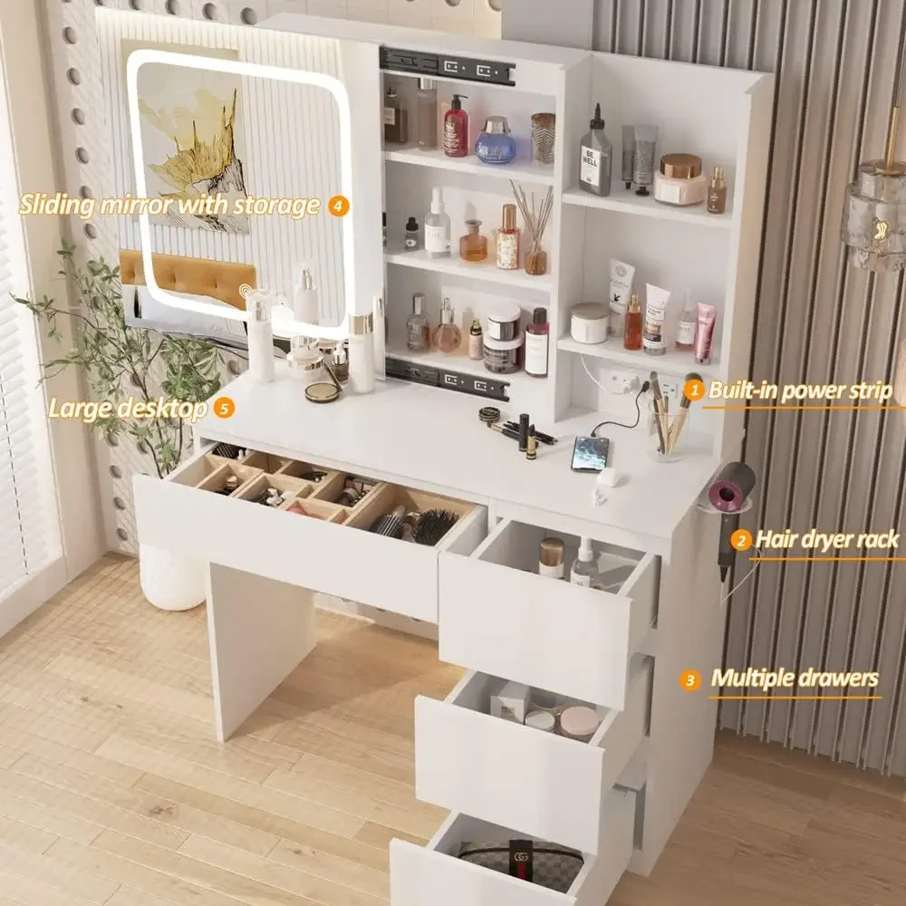 충전 스테이션이 있는 화장대, 거울과 스툴, 조명이 포 - Desk Setup Charging Station 리뷰 및 가격
