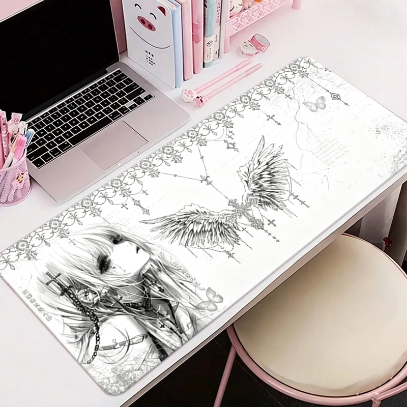 가죽 마우스 패드 블랙 화이트 애니메이션 미학 천사 소 - Desk Setup Rug 리뷰 및 가격