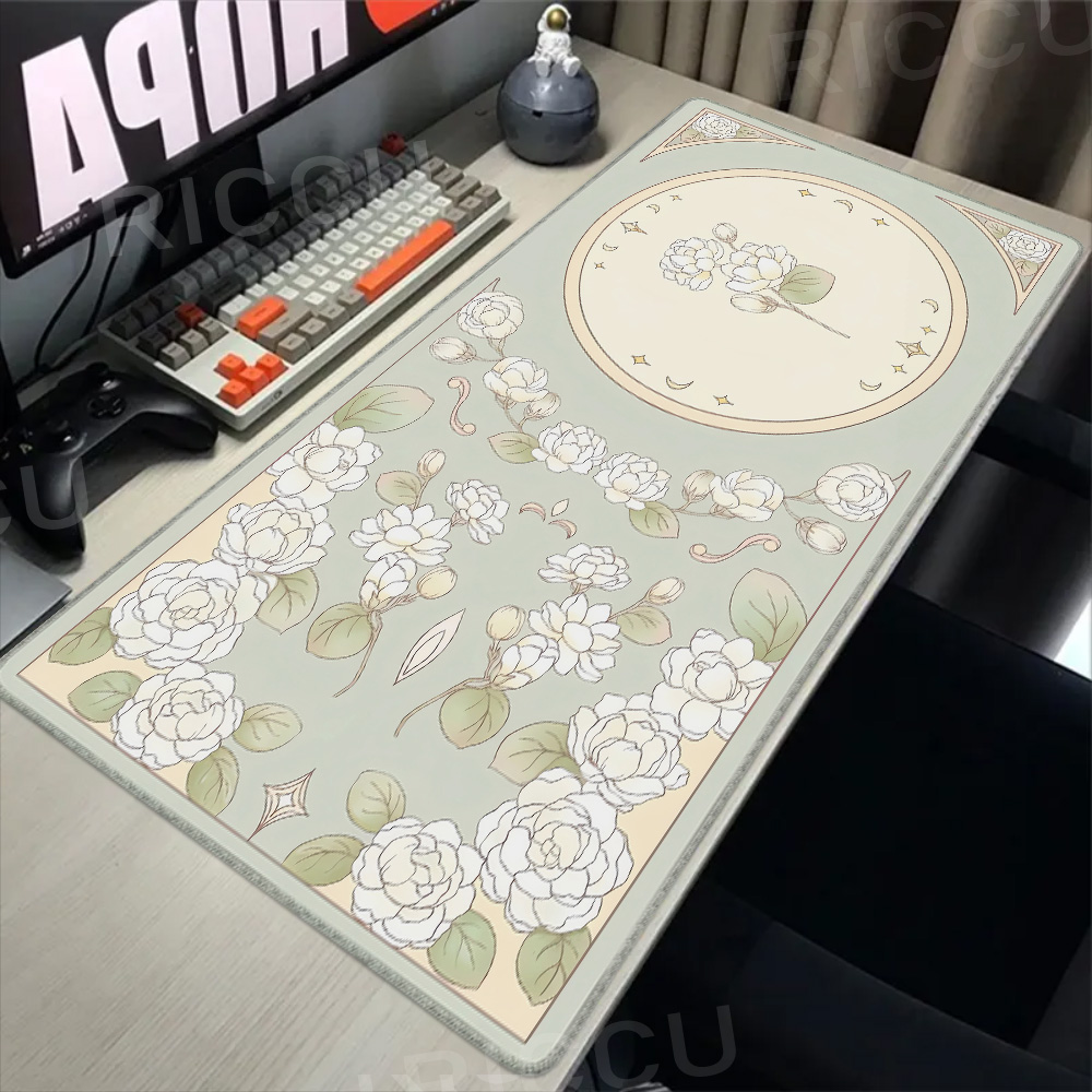 게임용 녹색 식물 꽃 미학 토끼 컴퓨터 마우스 패드,  - Yellow Desk Setup 리뷰 및 가격